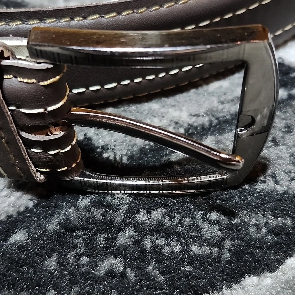 DARK BROWN CONTRAST STITCHING FAUX LEATHER XL BELT
